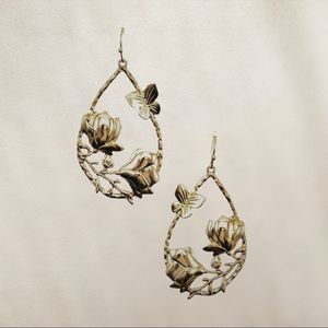 Floral Butterfly Teardrop Gold Earrings